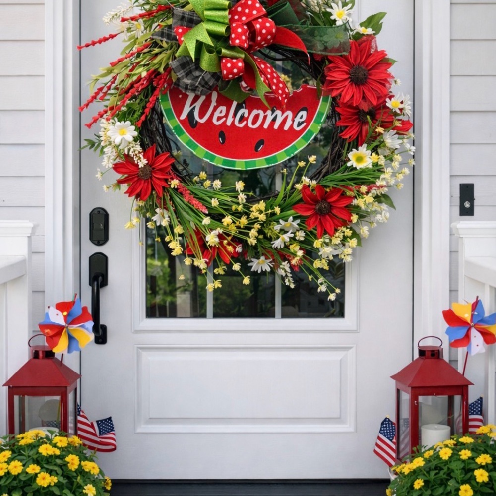 Welcome Watermelon Holiday Wreath - Red & Green Door Decoration